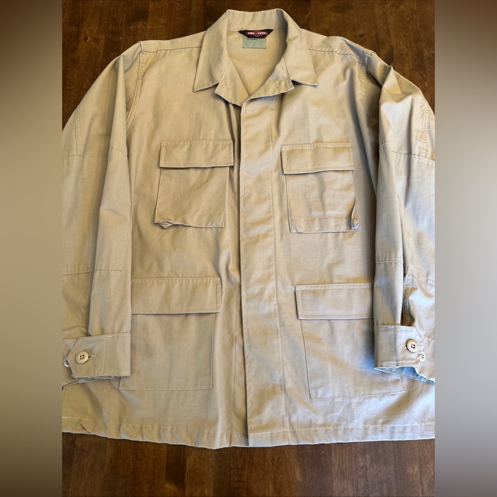 Tru Spec Tactical Jacket Mens Large Long Truspec Button Tan Outdoor